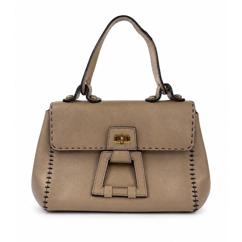 Ronay Vintage Y2K Taupe Boho Leather Shoulder Bag Top Handle Purse